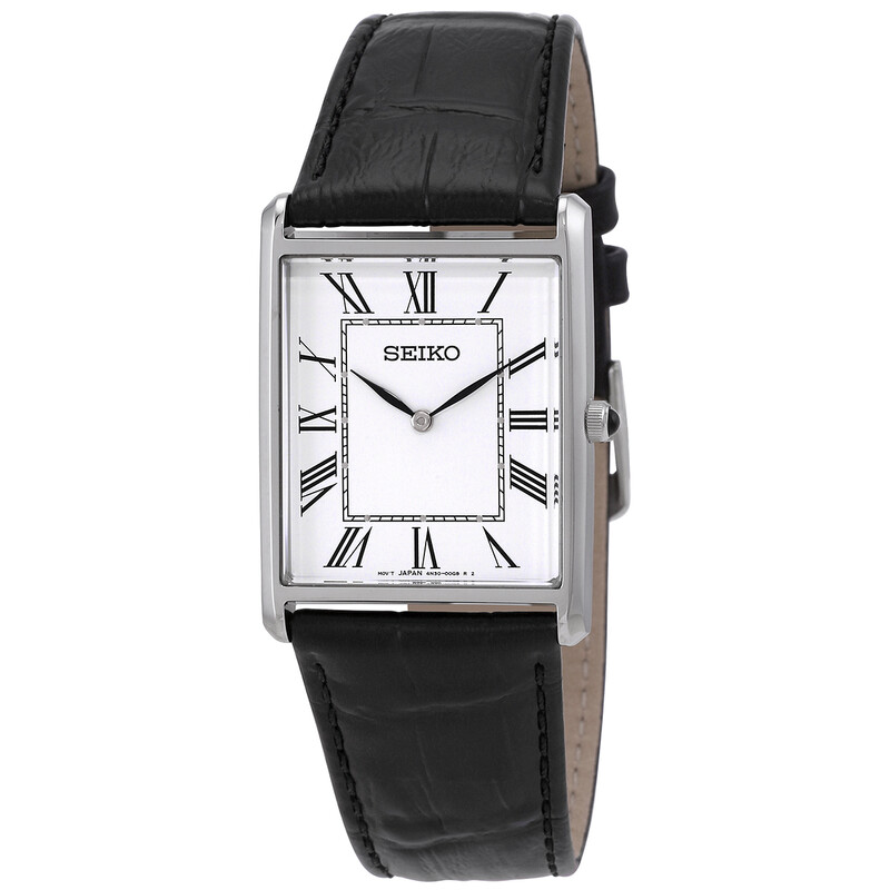 セイコー　SEIKO SWR049 Seiko Essentials Quartz White Dial Black Leather Men's Watch