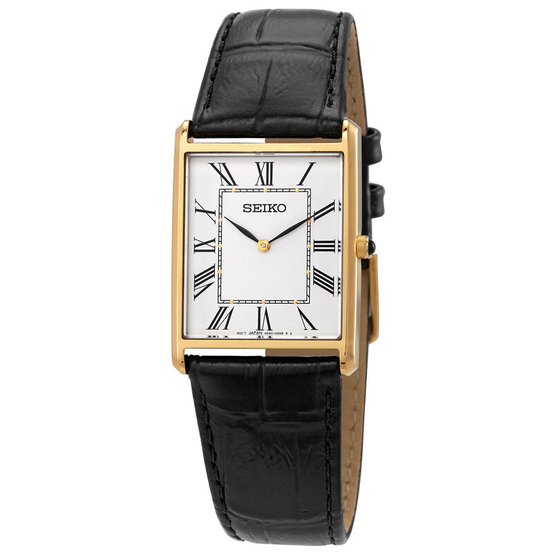 SEIKO セイコー スクエア 純正ベルト ゴールド ローマン 白文字盤　タンク Seiko Essentials Quartz White Dial Men Watch SWR052 029665206749