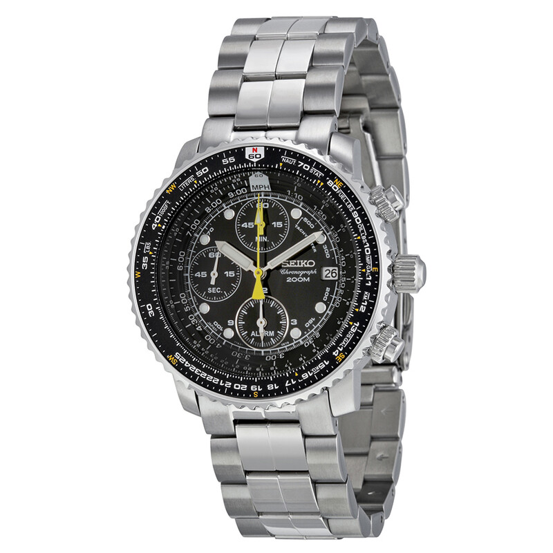 Seiko Flightmaster Chronograph Steel Black Dial Men's Watch SNA411