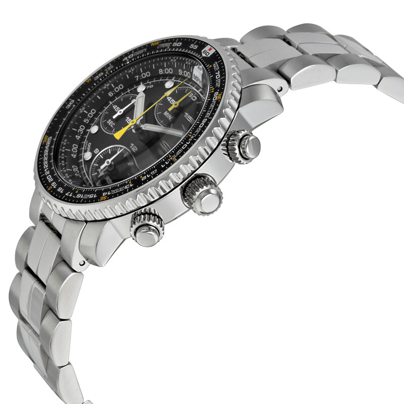 Seiko Flightmaster Chronograph Steel Black Dial Men's Watch SNA411
