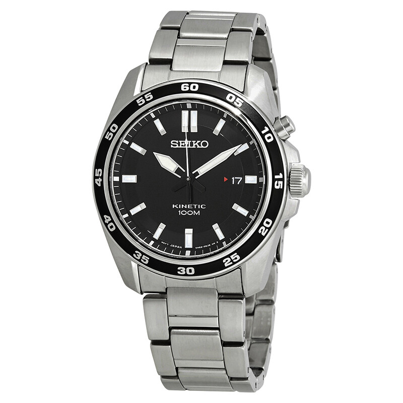 Seiko Kinetic Black Dial Stainless Steel Men's Watch SKA785