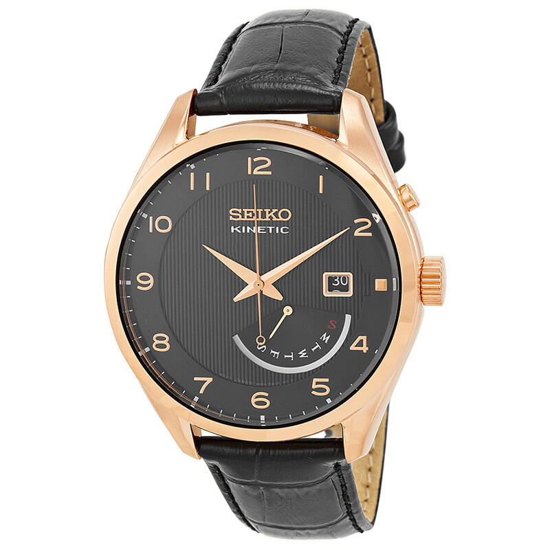 Seiko Kinetic Black Dial Rose Gold-tone Men's Watch SRN054