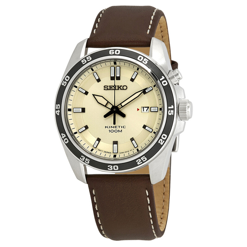 Seiko Kinetic Cream Dial Brown Leather Men's Watch SKA787