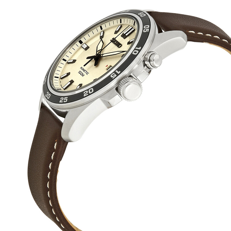 Seiko Kinetic Cream Dial Brown Leather Men's Watch SKA787