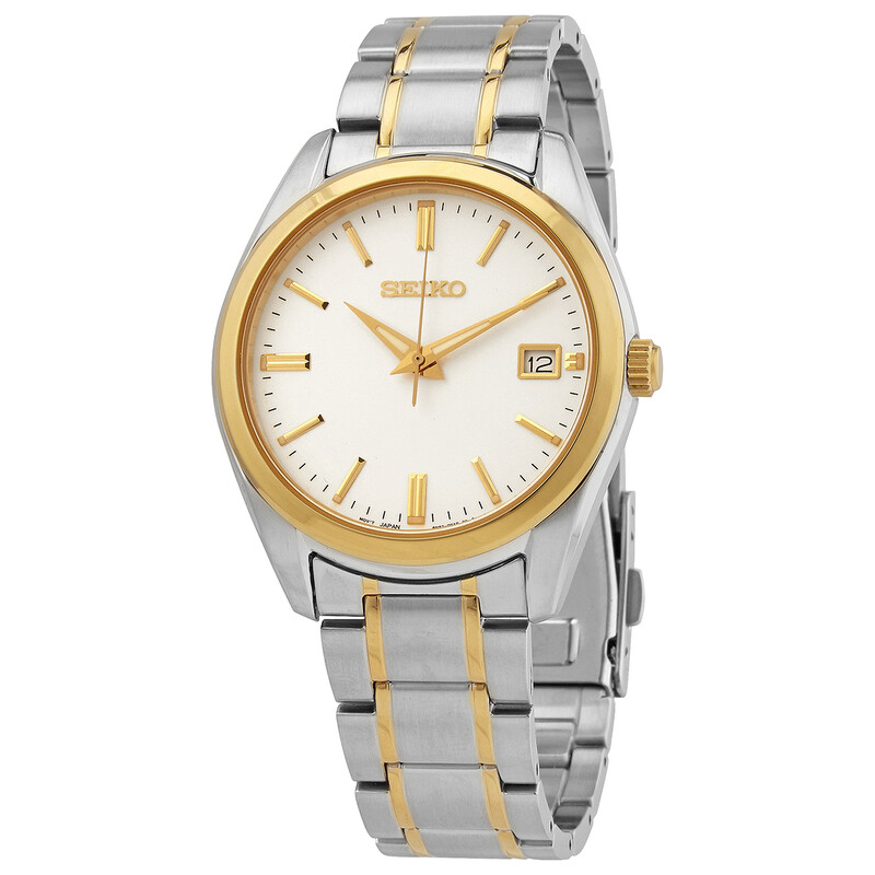 定価35,000-SEIKO パール&ゴールド2way 2連ブレスレット腕時計 Seiko Quartz White Dial Two-tone Men's Watch P1 SUR312