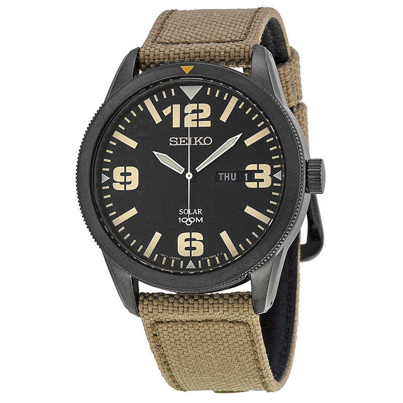 Seiko Solar Black Dial Beige Nylon Men's Watch SNE331 029665173355