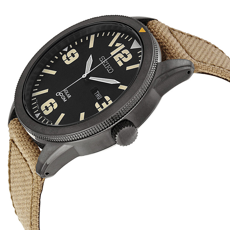 Seiko Solar Black Dial Beige Nylon Men's Watch SNE331 029665173355 - Watches, Stainless Steel - Jomashop Seiko Solar Black Dial Beige Nylon Men's Watch SNE331 029665173355 - Watches, Stainless Steel - Jomashop