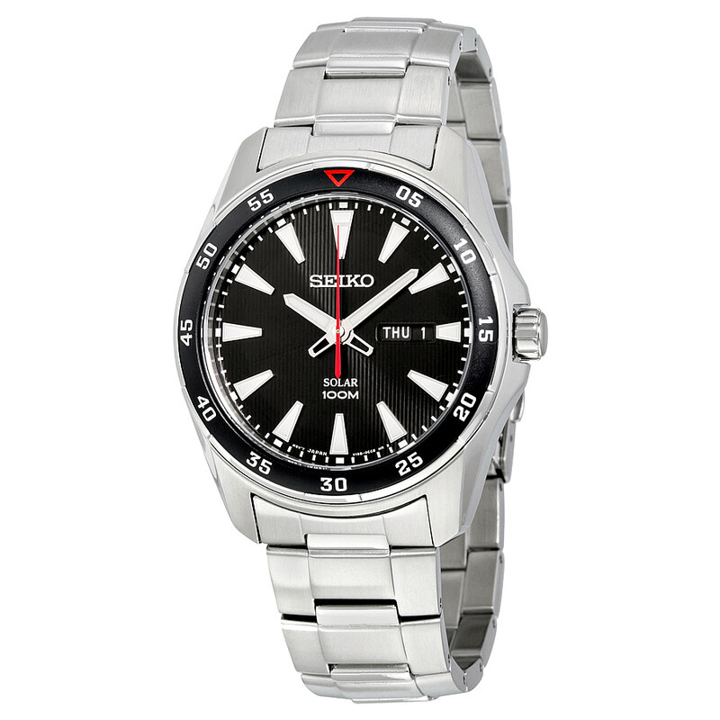 Seiko Solar Black Dial Stainless Steel Men's Watch SNE393
