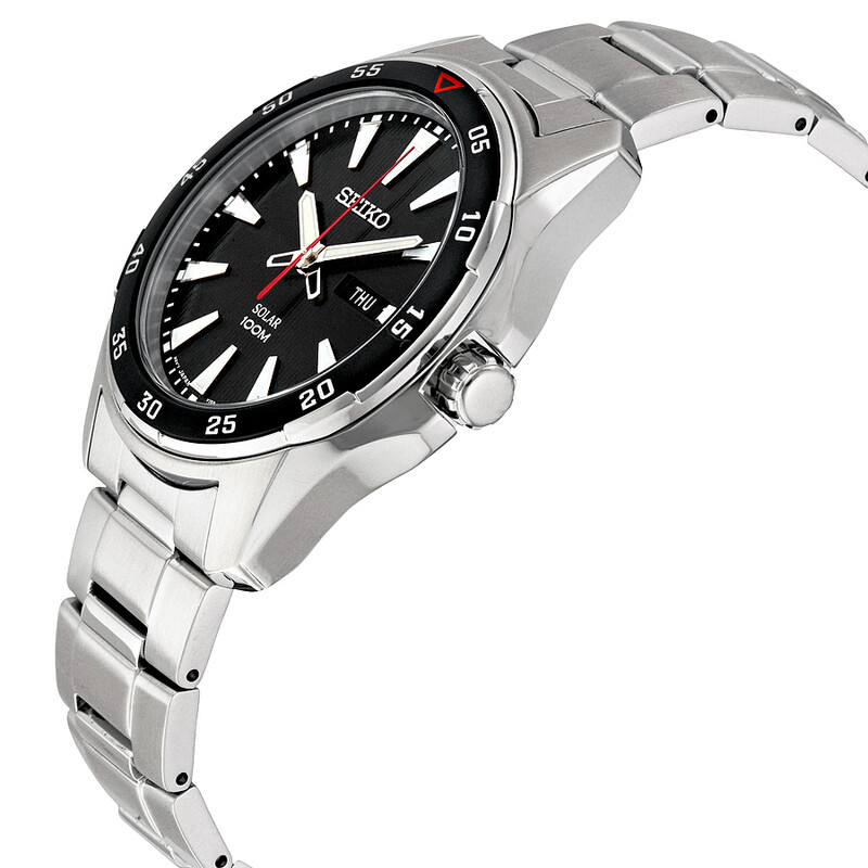 Seiko Solar Black Dial Stainless Steel Men's Watch SNE393