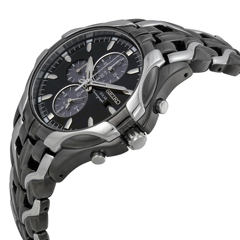 Seiko Solar Chronograph Black Dial Stainless Steel Men's Watch