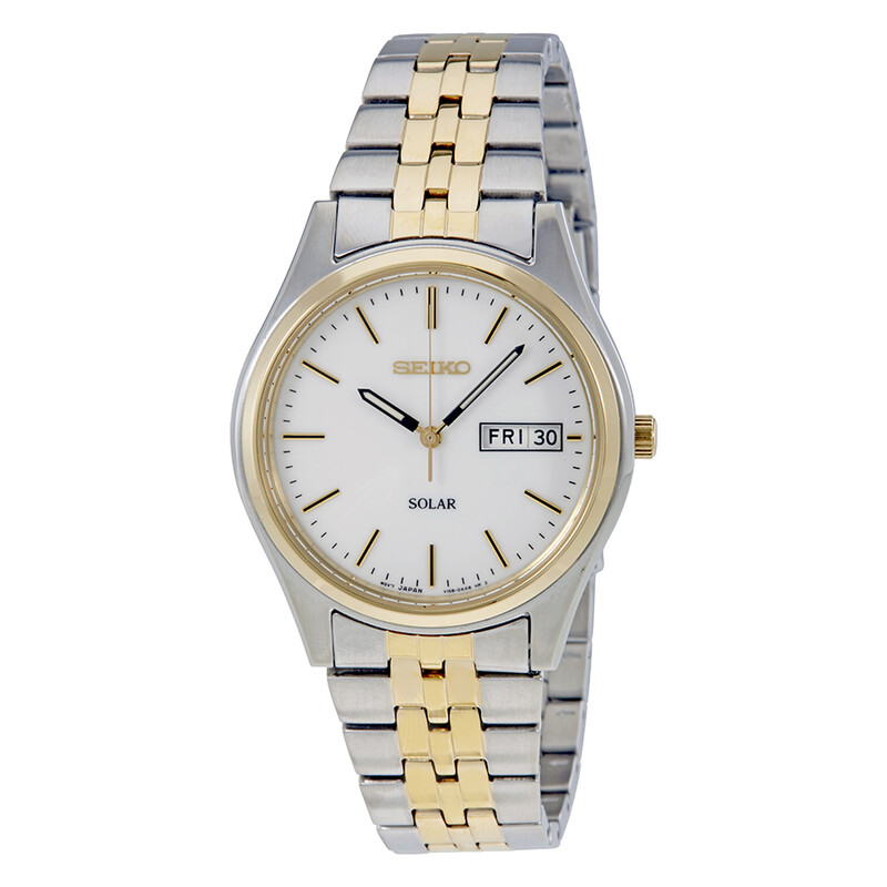 Seiko Solar White Dial Men's Watch SNE032 029665153463 - Watches