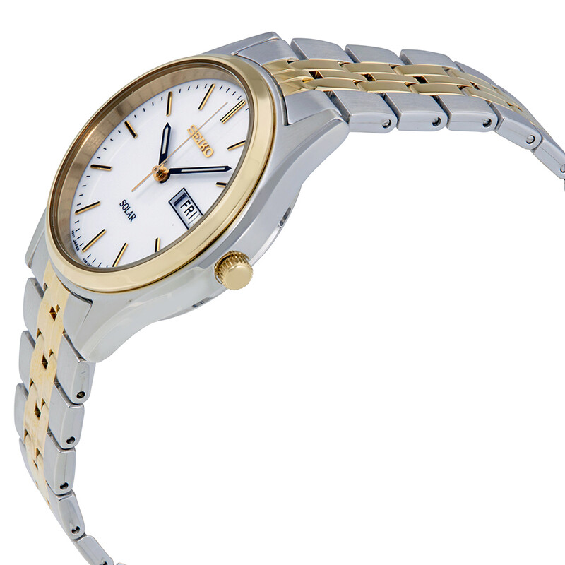 Seiko Solar White Dial Men's Watch SNE032 029665153463 - Watches