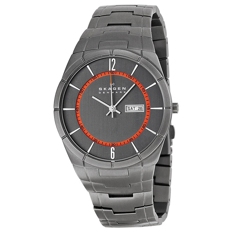 sk__made Skagen Aktiv Black Dial Grey PVD Titanium Bracelet Men's Watch
