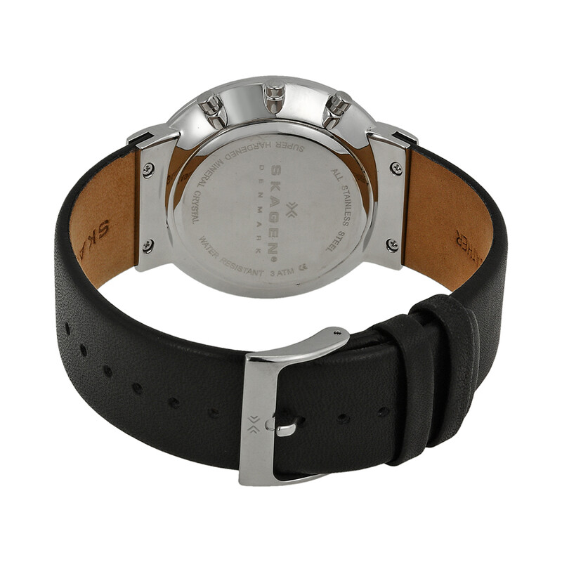Skagen Ancher Chronograph Blue Dial Black Leather Men's Watch