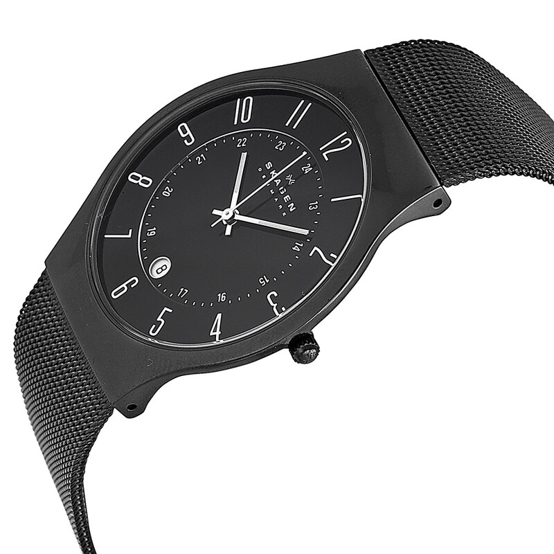 ◆腕時計　SKAGEN 233XLTMB　メンズ Skagen Black Dial Titanium Stainless Steel Mesh Men's Watch