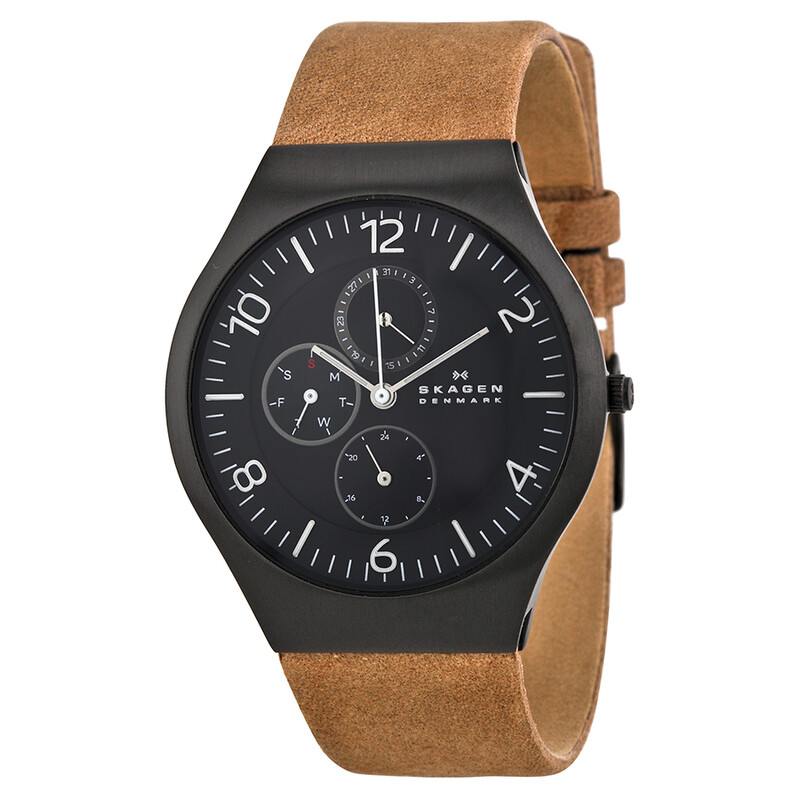 SKAGEN 時計 Skagen Grenen Multi-Function Black Dial Brown Leather Men's Watch