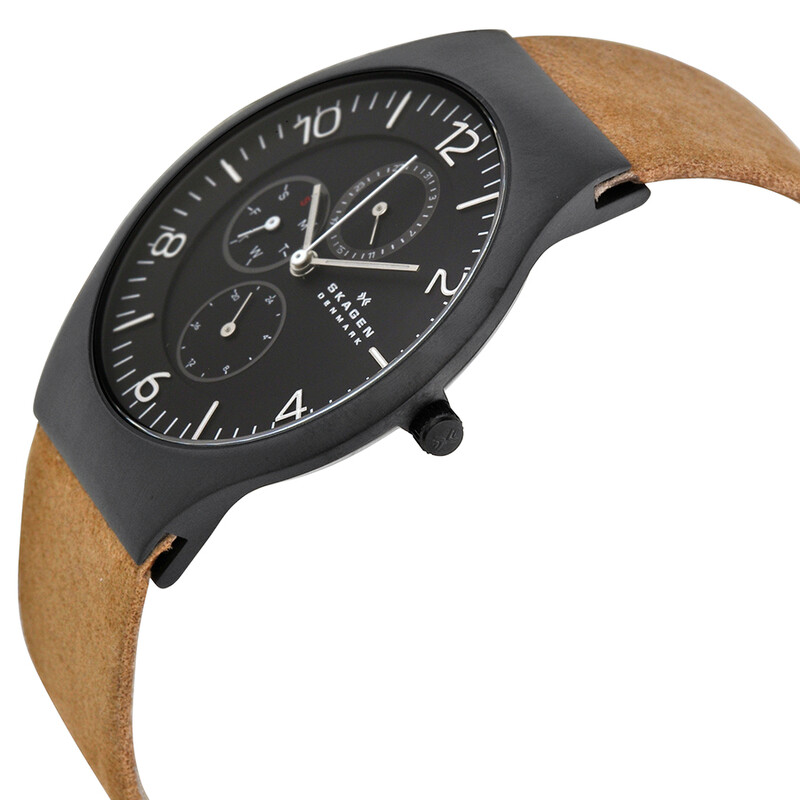 Skagen Grenen Multi-Function Black Dial Brown Leather Men's Watch
