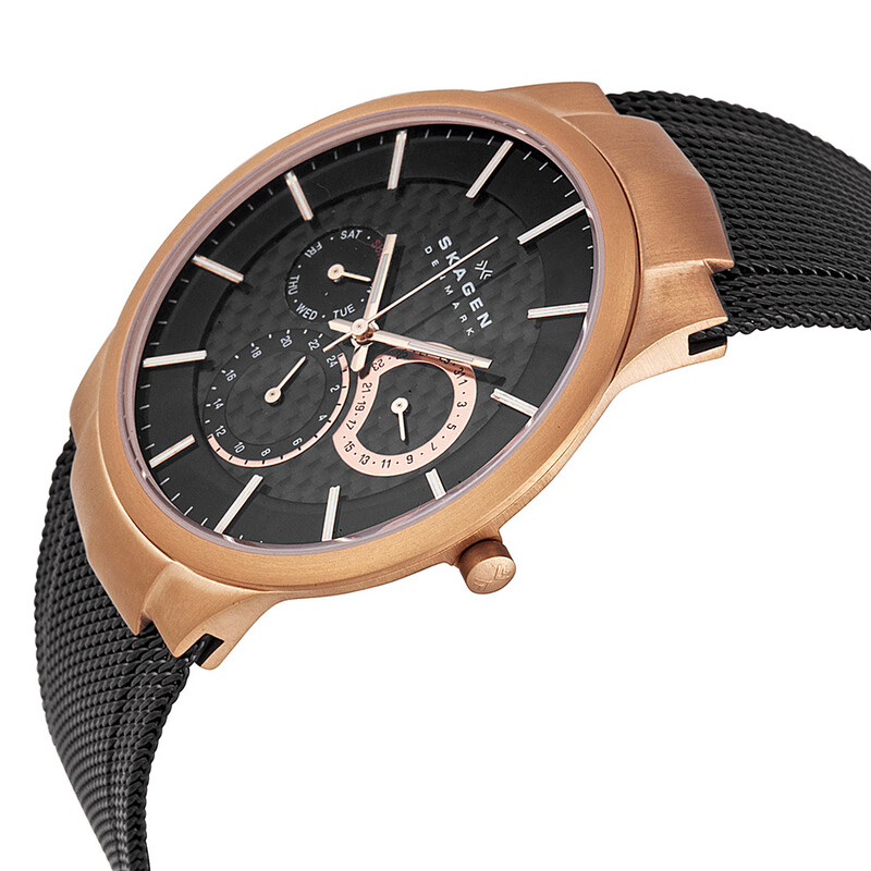 Skagen Rose Gold-plated and Black Mesh Titanium Men