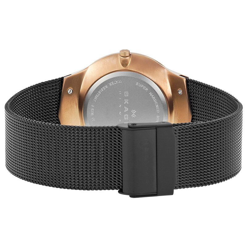 Skagen Rose Gold-plated and Black Mesh Titanium Men