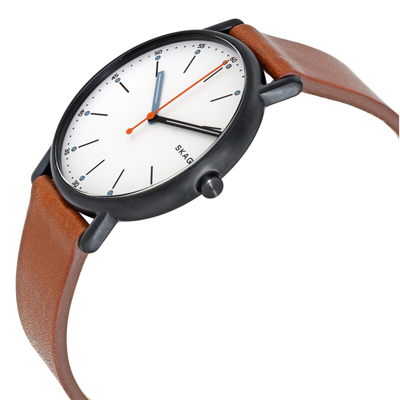 Skagen Signature Diamond White Dial Brown Leather Men's Watch