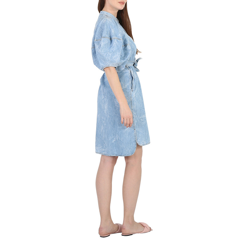 Stella McCartney Crinkle Blue Denim Puff Sleeve Dress, Brand Size 36 (US Size 2)