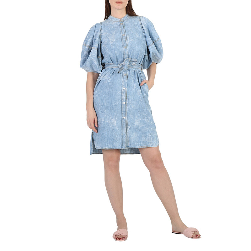 white christmas dresses Stella McCartney Blue Denim Dungaree Dress With Rainbow Logo Tape –  NorthGirls main image 0