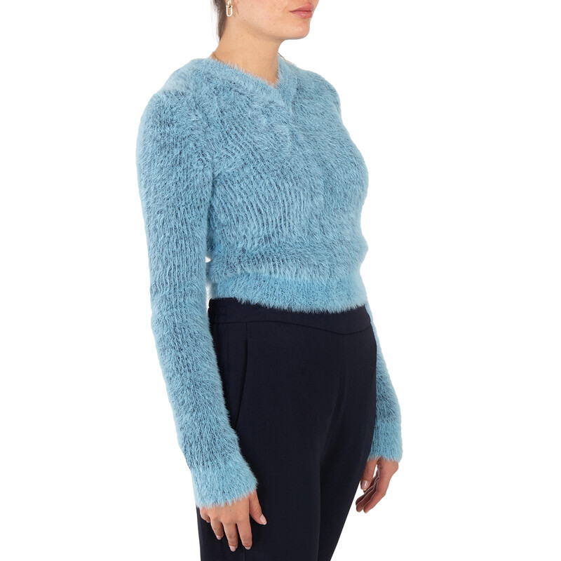 Stella McCartney Ladies Blue Brushed-Effect Ribbed-Knit Jumper