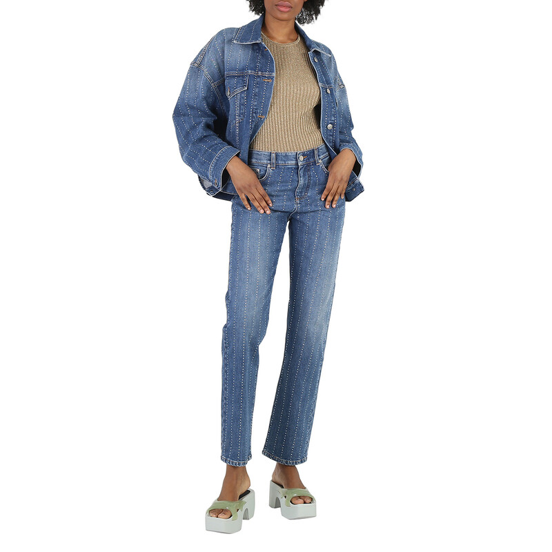 Stella McCartney Rhinestone-Embellished Straight Leg Denim Jeans