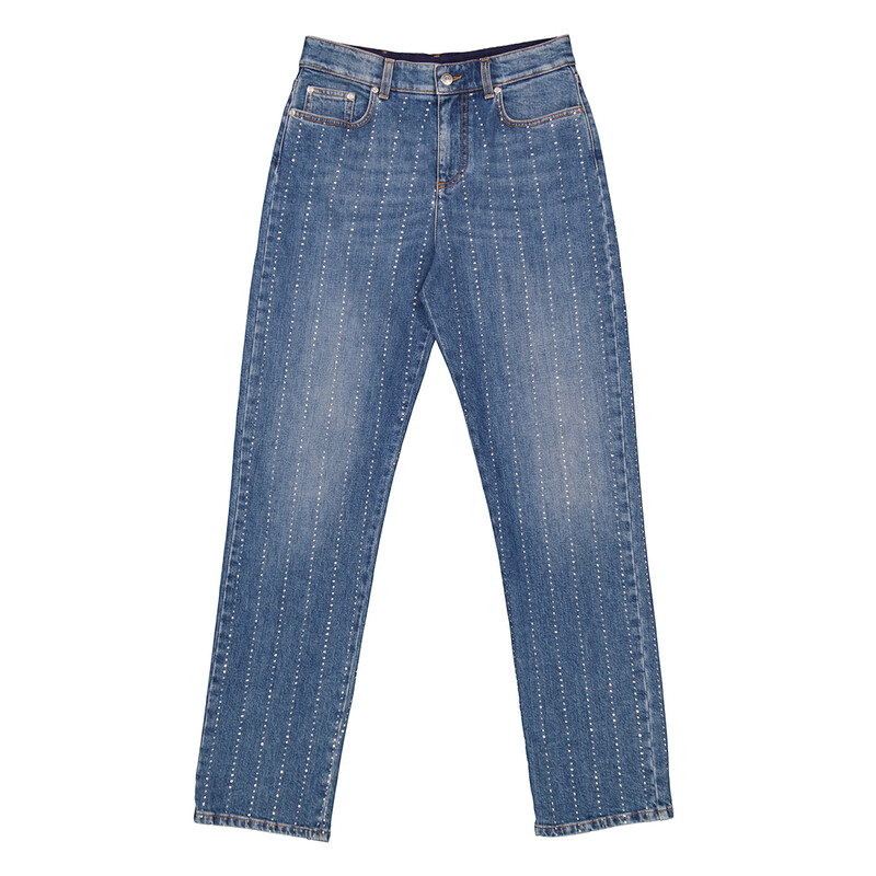 Stella McCartney Rhinestone-Embellished Straight Leg Denim Jeans