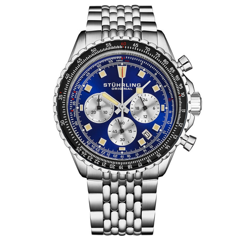 Stuhrling Original Monaco Chronograph Quartz Blue Dial Men display picture 3