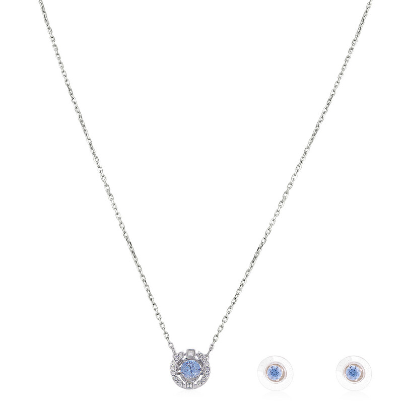 Swarovski Blue Rhodium Plated Sparkling Dance Earring And Necklace