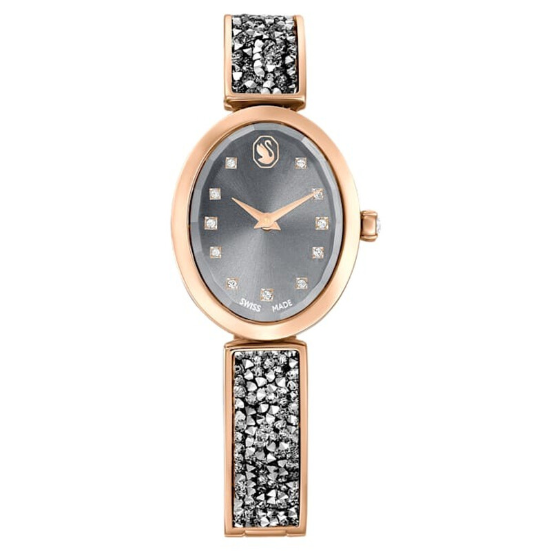 Swarovski Crystal Rock Oval Quartz Grey Dial Ladies Watch 5711695