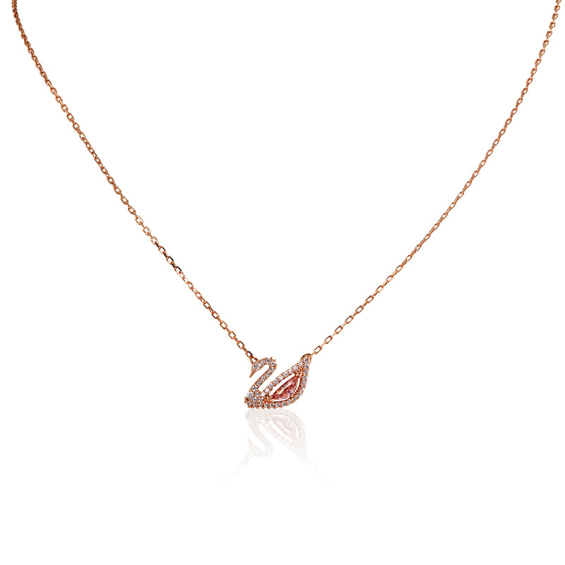Swarovski Dazzling Swan Necklace, Multi-colored, Rose-gold Tone