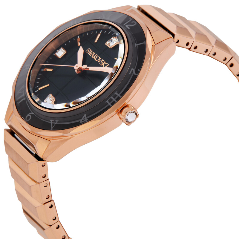 スワロフスキー 5641294 腕時計 1年保証 ブラック ローズゴールド Swarovski Dextera Quartz Black Dial Ladies Watch 5641294