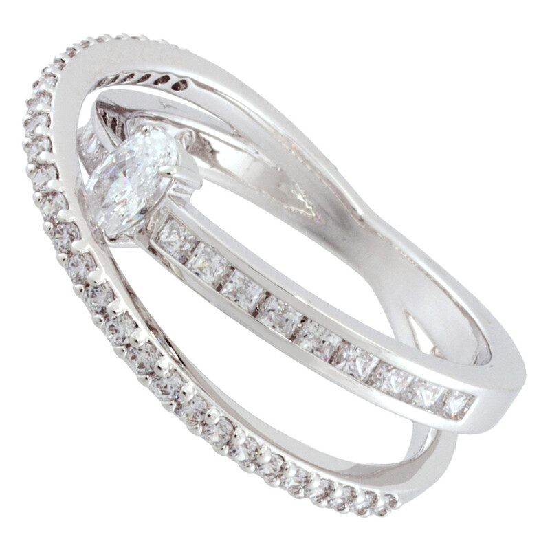 Swarovski Hyperbola Band Ring 2 Row Rhodium Shiny White, Size 52