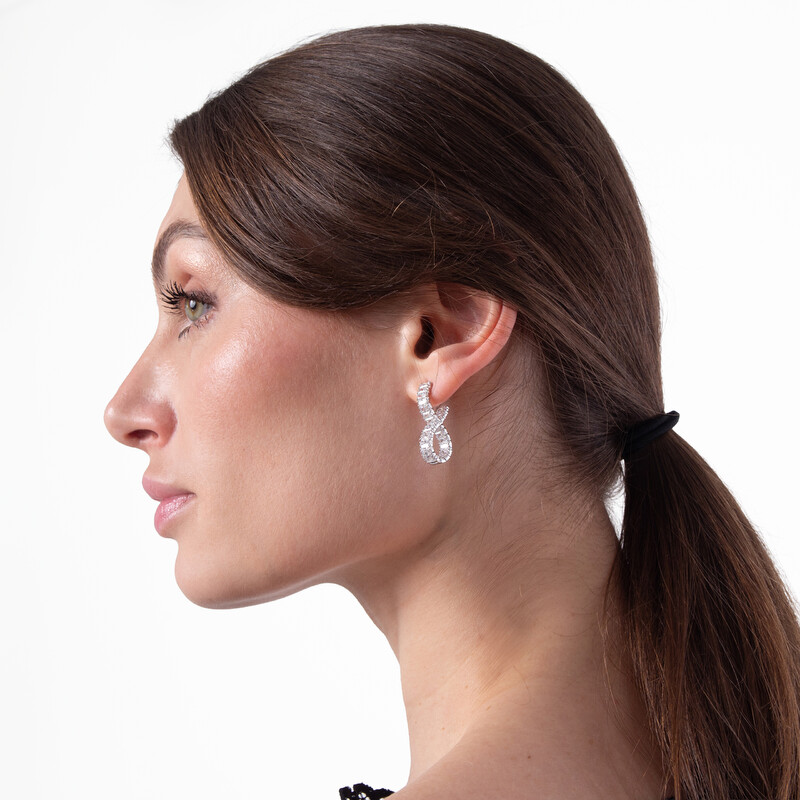 Swarovski Hyperbola Pierced Earrings Hoop Twist Rhodium Shiny
