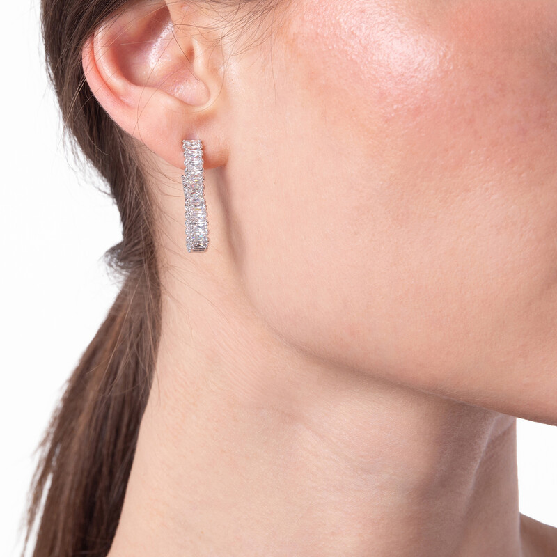 Swarovski Hyperbola Pierced Earrings Hoop Twist Rhodium Shiny