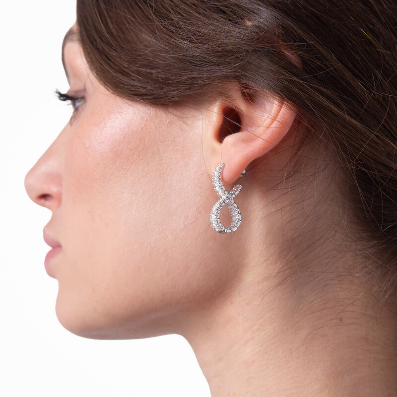Swarovski Hyperbola Pierced Earrings Hoop Twist Rhodium Shiny