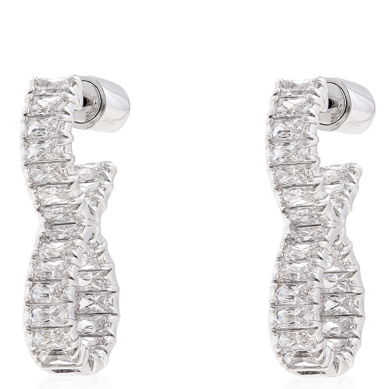 Swarovski Hyperbola Pierced Earrings Hoop Twist Rhodium Shiny