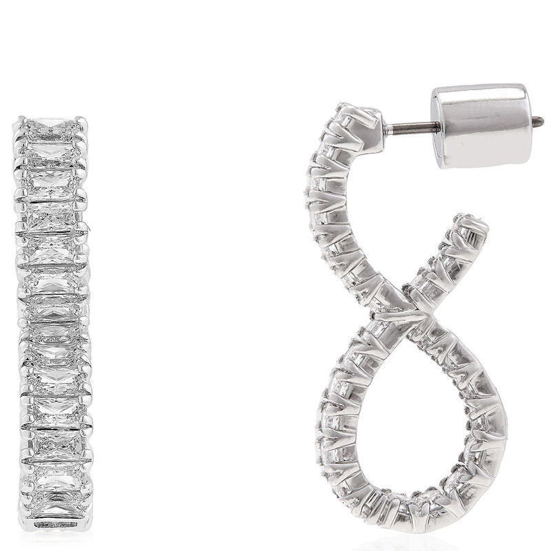Swarovski Hyperbola Pierced Earrings Hoop Twist Rhodium Shiny