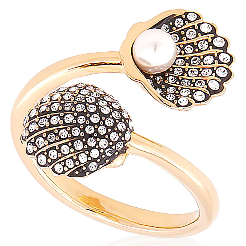 Swarovski Idyllia Crystal Pearl, Shell, Open Ring, Size 52 (US