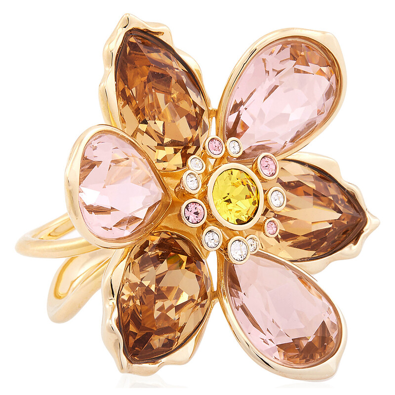 Swarovski Idyllia Flower Motif Gold-Tone Plated Ring, Size 60 (US