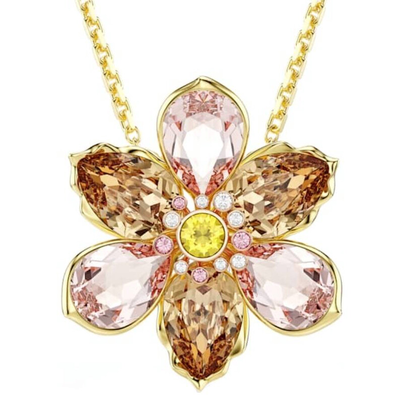 SWAROVSKI フラワーブローチ クリスタル ゴールドカラー オレンジ Swarovski Idyllia Gold-Tone Plated Flower Pendant And Brooch
