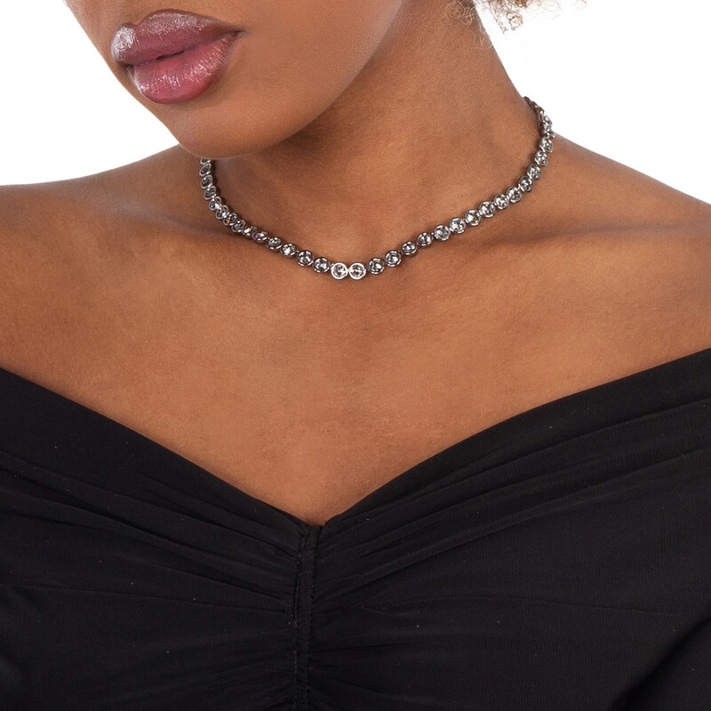 Swarovski Imber Tennis Necklace Ruthenium Shiny Black Diamond