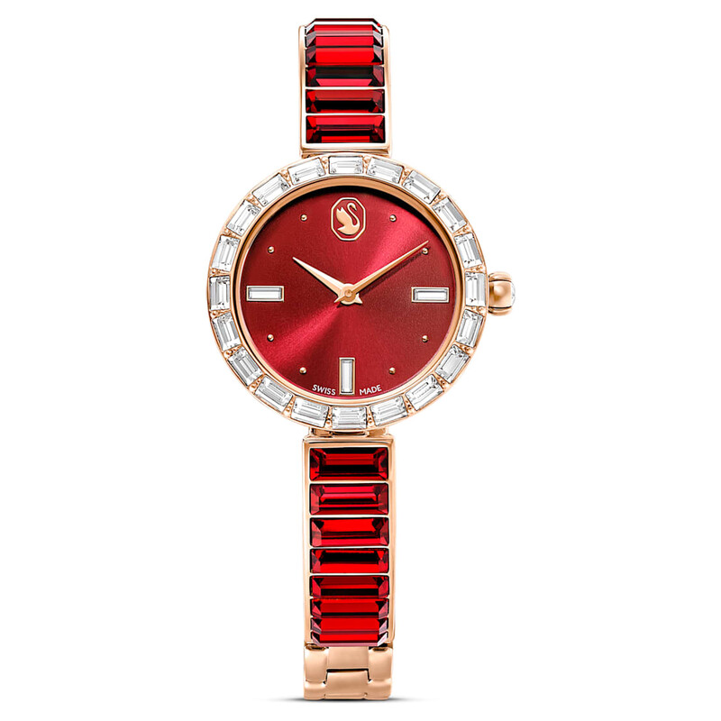 Swarovski レッド ラメ入り 時計 Swarovski Matrix Bangle Quartz Crystal Red Dial Ladies Watch