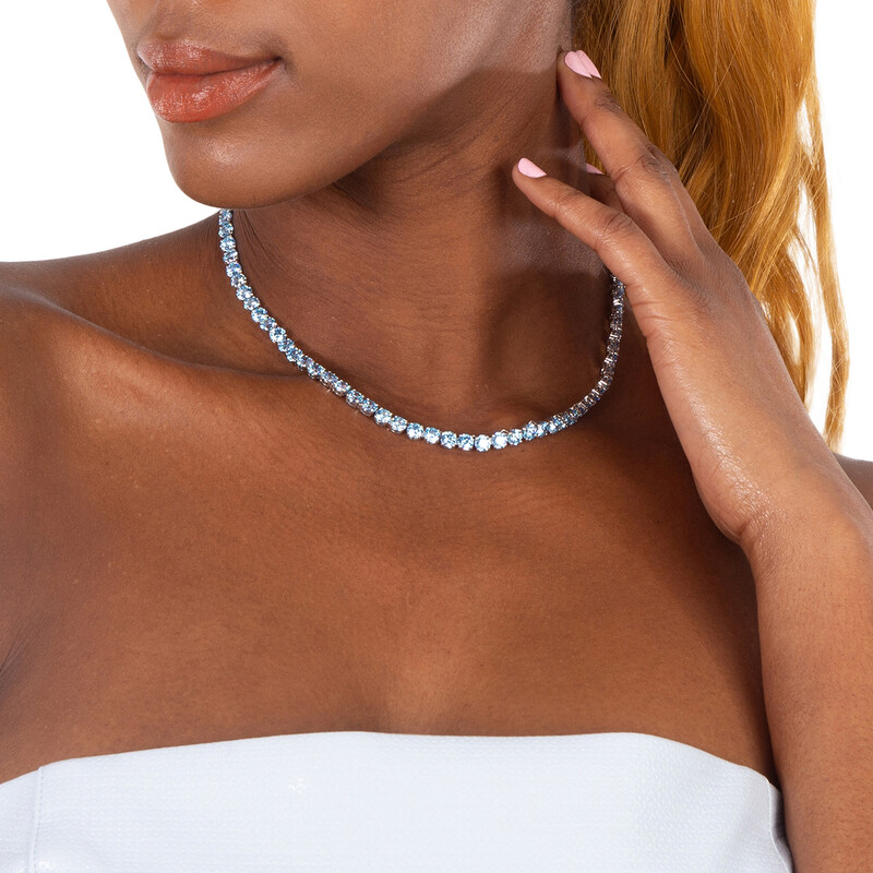 Swarovski Matrix Blue Round Cut Crystal Tennis Necklace 5661187