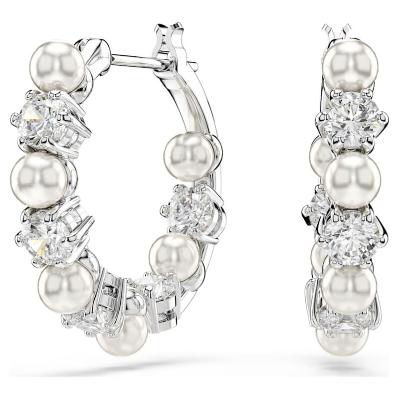 スワロフスキー&真珠イヤリング☆ Swarovski Matrix Crystal-Pearl Hoop Earrings 5709256 9009657092568