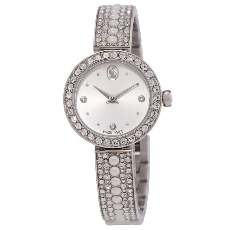 Swarovski Matrix Pearl Bangle Quartz Crystal Silver Dial Ladies