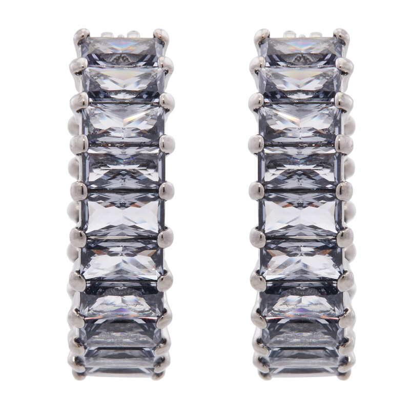 Swarovski Matrix Pierced Earrings Mini Hoop Ruthenium Shiny Grey ...