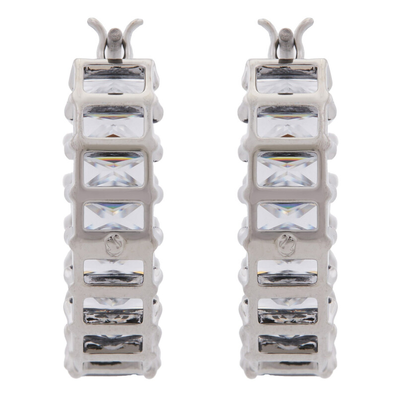 Swarovski Matrix Pierced Earrings Mini Hoop Ruthenium Shiny Grey ...